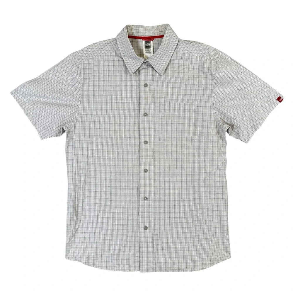 The North Face Mens Grey White Micro Grid Cotton Short Sleeve Button Down M